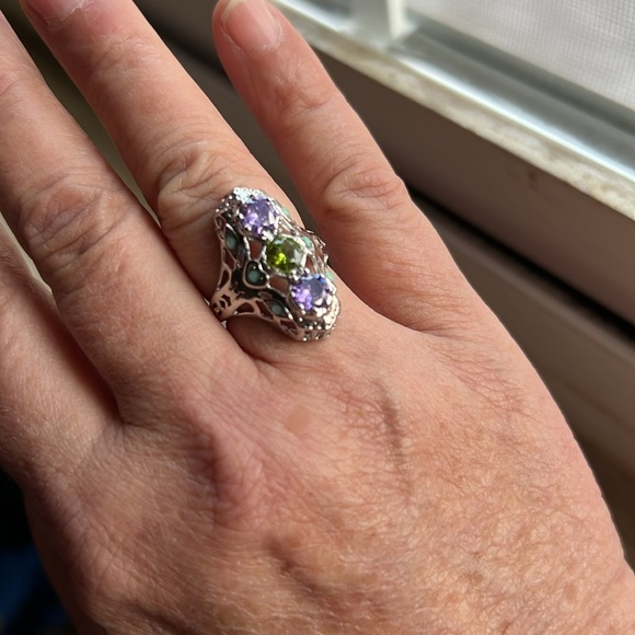 Sterling Silver Amethyst, Peridot & Turquoise Ring – Size 6 - Picture 3 of 5